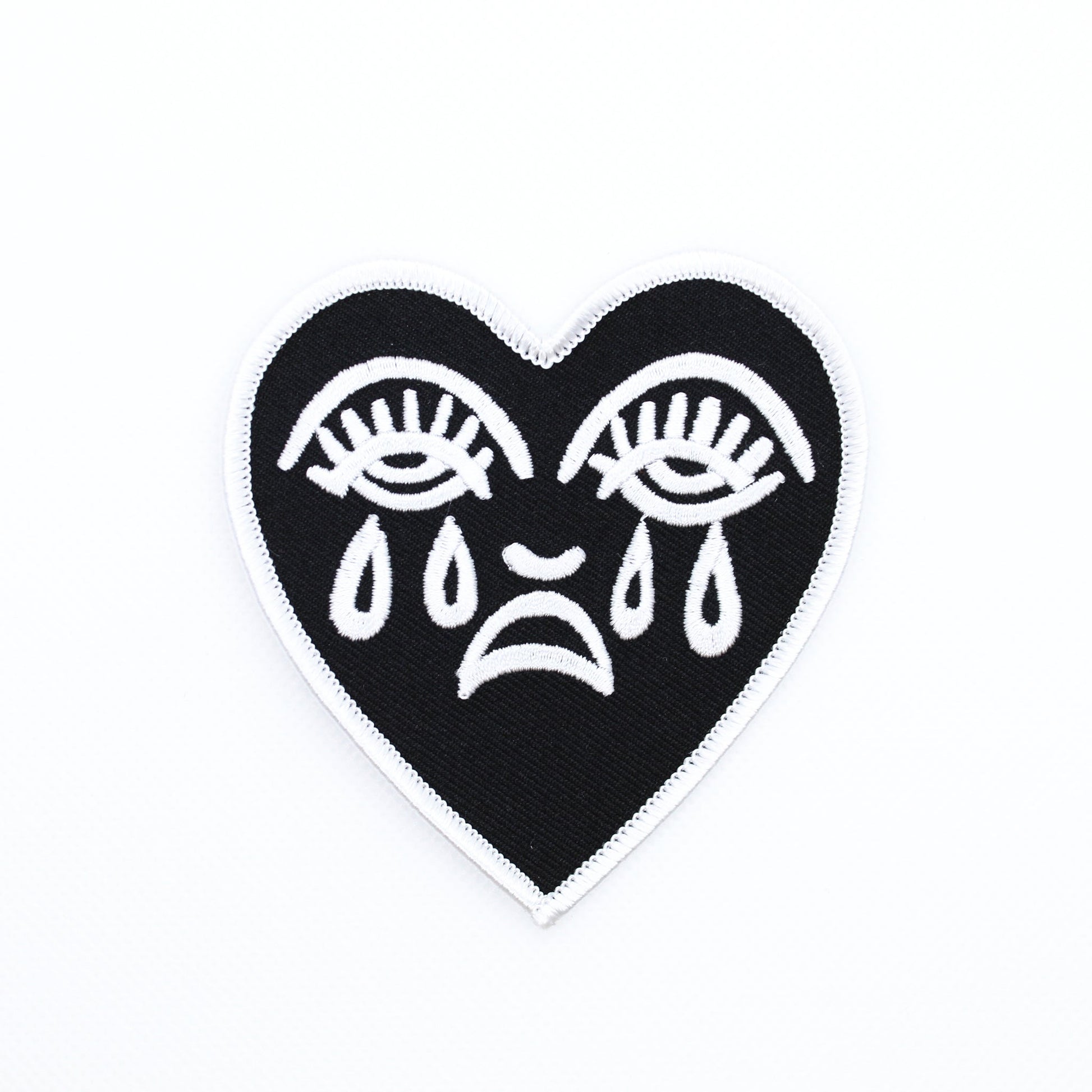 Crying Heart Embroidered Patch - Black