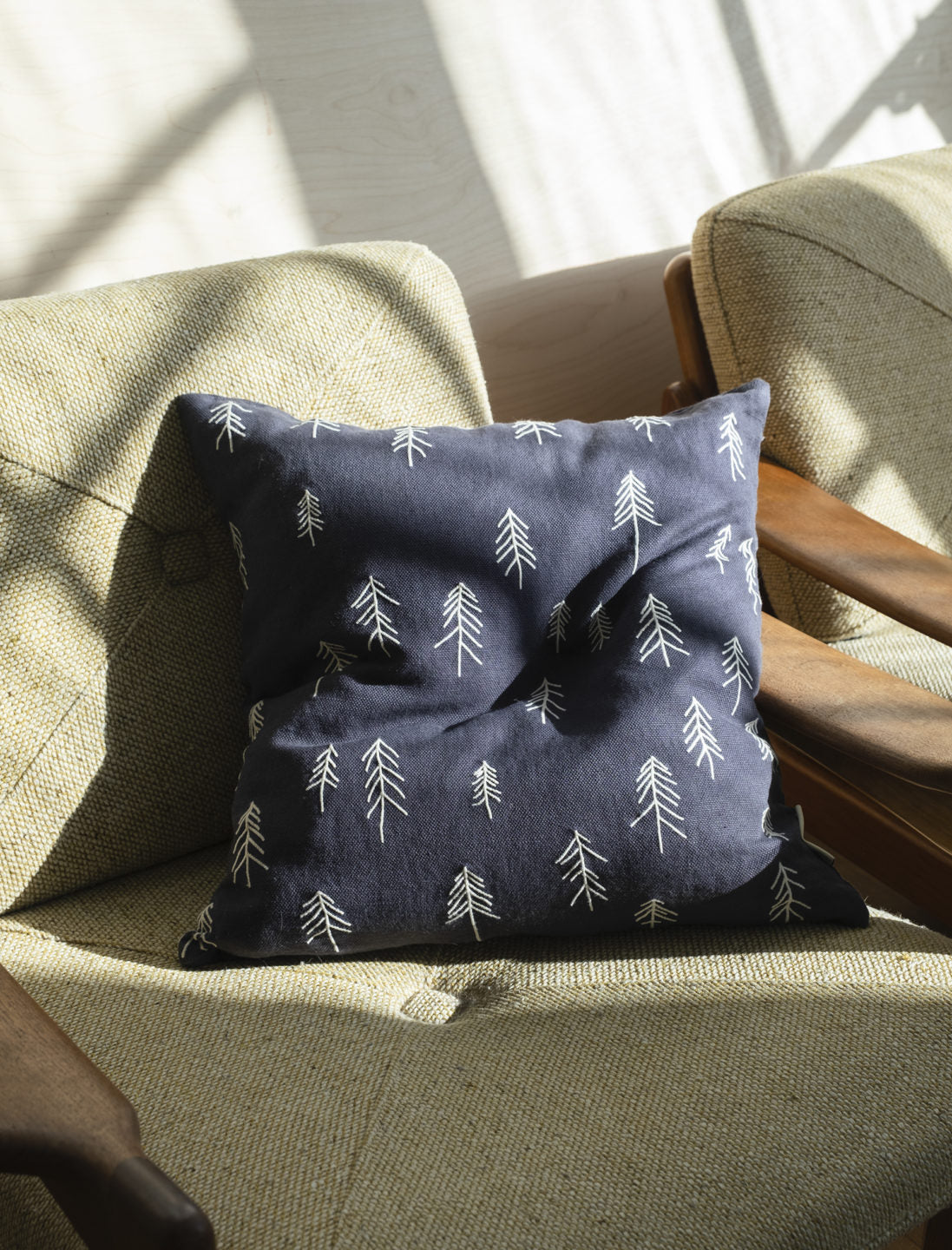 TALL Embroidered Cushion Cover - Anthracite Blue