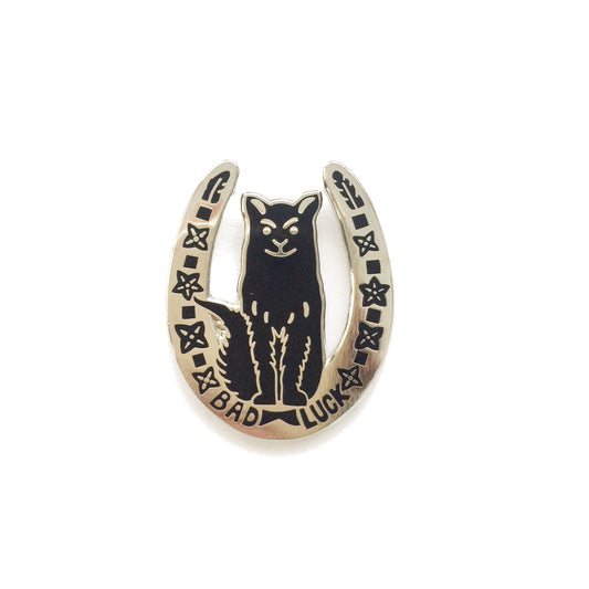 Bad Luck Black Cat Horseshoe Pin