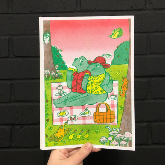 Picnic For Cute Frogs A4 Riso Print