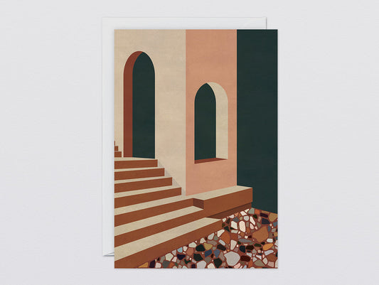 Terracotta Terrazzo & Stairs - by Charlotte Taylor Art Greetings Card